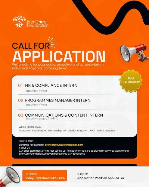 BrenCare Foundation Paid Internship Programme 2026