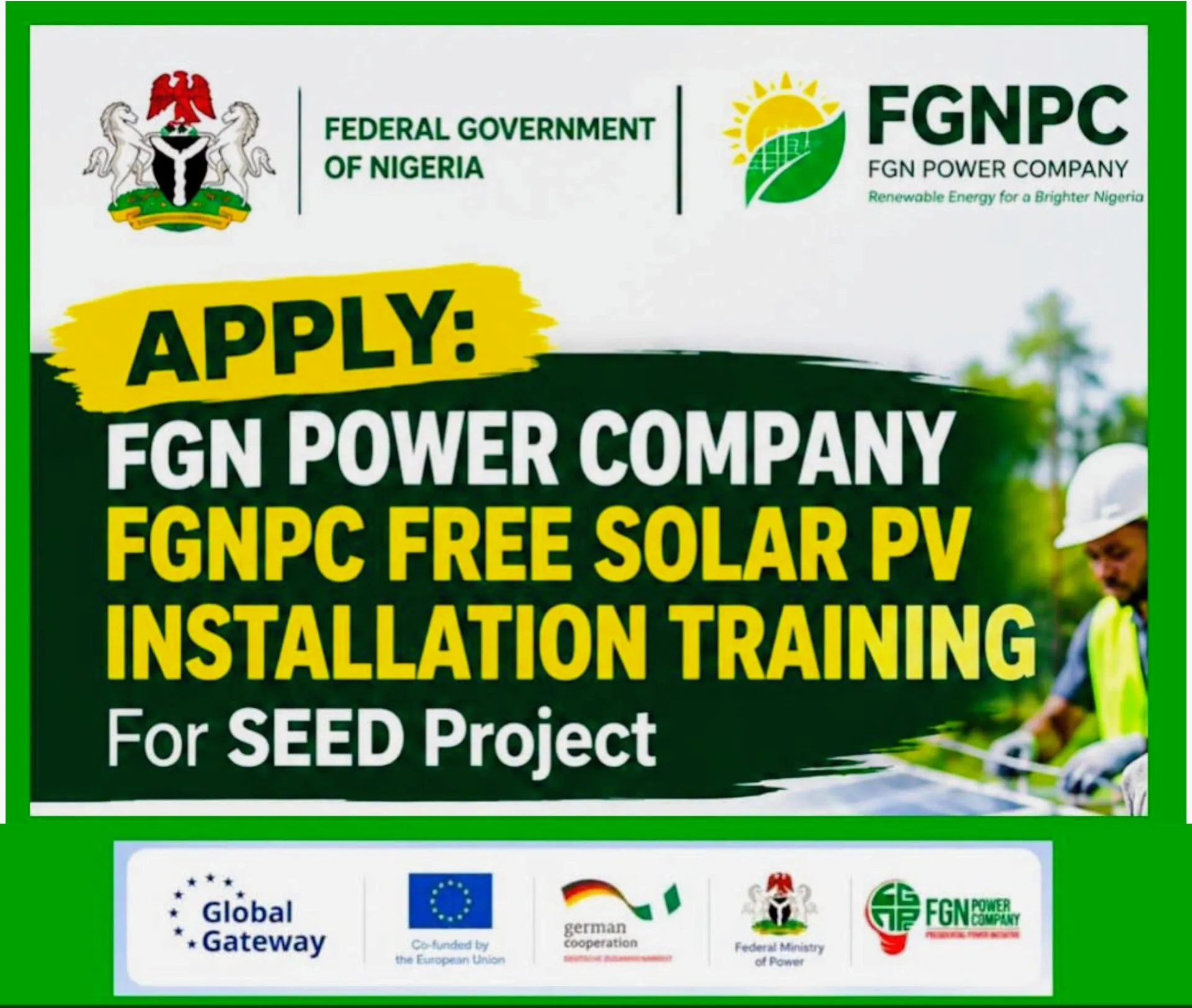 Apply for FGNPC Free Solar PV Installation